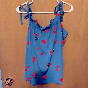 Modcloth Cherry Tie Shoulder Top